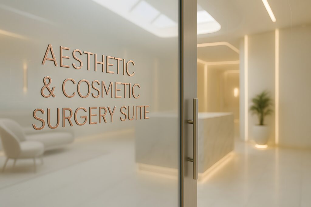 Zwei plastische Chirurgen zeigen unterschiedliche Branding-Strategien – einer setzt auf Knappheit und Exklusivität, der andere auf Sichtbarkeit und Social Media. Symbolbild für Branding in der ästhetischen Medizin.